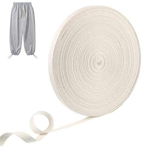PIMXL Ruban de Coton 50m, 10mm, Cordon Tressé Plat, Accessoires de Vêtements, Cordon de Couture, Chapeau, Lacets DIY (Blanc)
