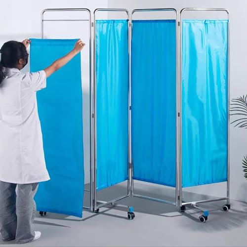 HDYZJQ Medizinischer Raumteiler, faltbar, blau, 4-teiliger medizinischer Sichtschutz mit Rollen, mobiler Sichtschutz für Räume mit Regalen