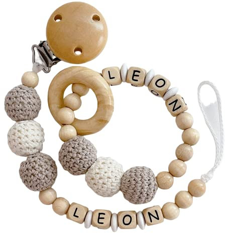 2er Set personalisierte Kette mit Namen Wunschnamen Holz Name | Handmade Babygeschenk zur Geburt für neugeborene (Erdtöne Set)