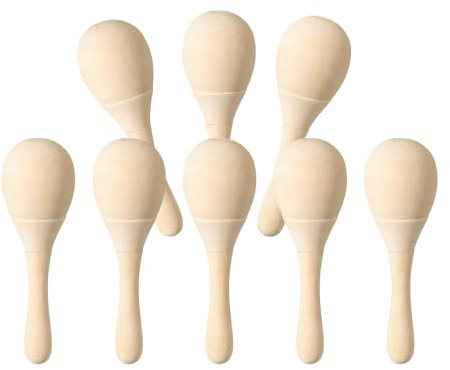 Luwecf 8 Stück Naturholz Maracas, Handgefertigte Rasseln mit Melodischem Klang, S