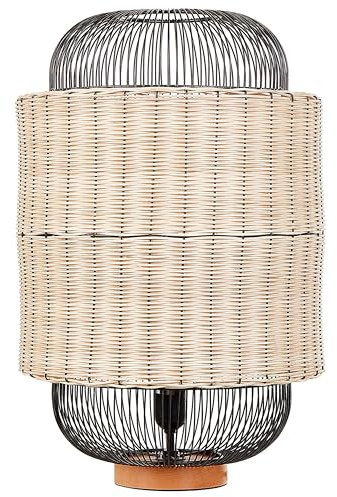 Beliani Tischlampe Rattan natürlich beige Metall schwarz Laternenform 55 cm Tanganyika