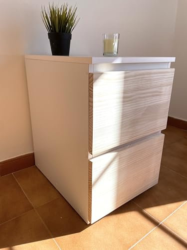 Beetle Print Hidden Drawer Unit with NFC Smart Lock and TTLock App | White Furniture with Natural Pine Fronts | Secret Compartment | Camouflaged Safe | Smart Hidden Storage