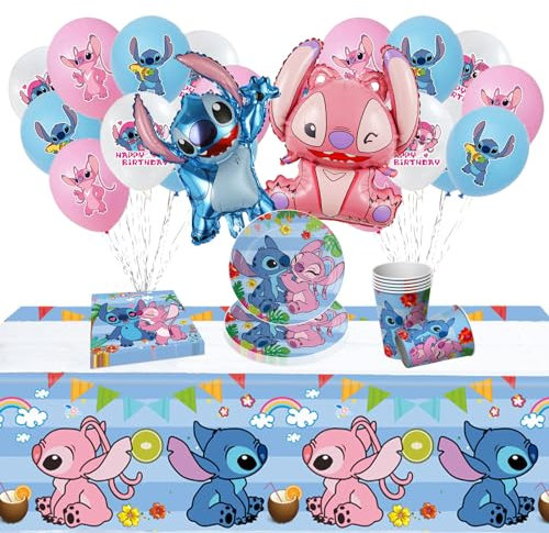 Gxhong Lot de 61 décorations d'anniversaire, comprenant assiettes, gobelets, serviettes, nappe, ballons en aluminium, ballons en latex, décoration d'anniversaire d'enfant, pour 10