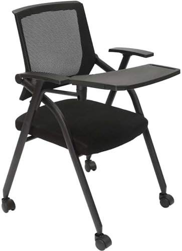 SHAIRMB Fauteuil à Tablette, Pliable Chaises De RéCeption pour InvitéS, Chaises De Salle De ConféRence avec roulettes, Chaise Empilable Gigogne, Chaises De Bureau ExéCutif,Noir,1pcs