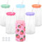 Maucircol Lot de 6 gobelets en verre de sublimation pré-percés pour boule à neige pailletée avec couvercle coloré, 473,6 g, gobelet en verre de sublimation à double paroi