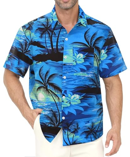Gavliuu Men's Hawaiian Shirt Short Sleeve Summer Holiday Shirt with Pocket | Wrinkle-resistant, lightweight, quick-drying, for daily wear, vacation and travel