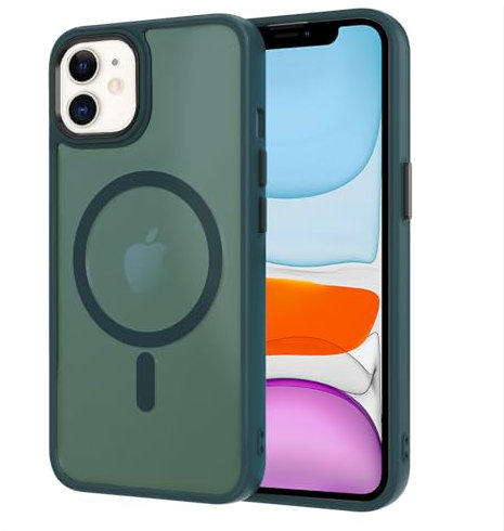 AOMYKE Coque Magnétique pour iPhone 11 Compatible avec MagSafe, Étui Mat Translucide Minimaliste PC+TPU Protection Antichoc Anti Rayures Dos Case - Vert
