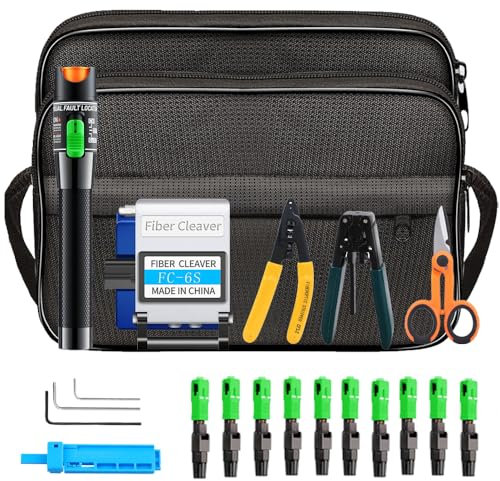 FTTH Kit Outils Fibre Optique avec Cliveuse Fibre Optique FC-6S, Localisateur Visuel de Défauts 30mW 30KM, Connecteur froid rapide de Fibre Optique SC/APC, Kit de Connection à froid fibre optique