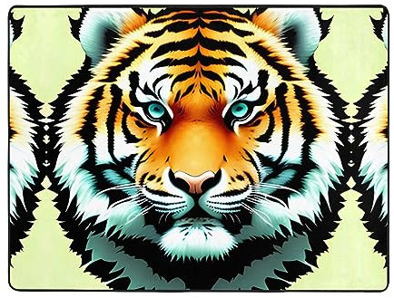 YYHHAOFA Teppich mit kleinem Tigerkopf, bedruckt, hochwertig, Wohnzimmer, Fußmatten, Läufer, rutschfest, 160 x 121,9 cm