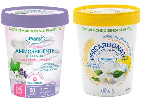 Set Lavatrice Bucato - Ammorbidente Ipoallergenico in Polvere Super Profumato 20 lav. 400gr + Percarbonato di Sodio Attivato Profumato 500gr, Smapiù