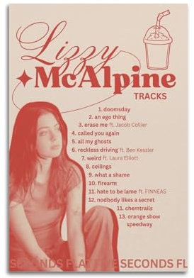oksdjhrnn Lizzy McAlpine Album Five Seconds, flaches Poster, dekoratives Leinwandposter, Wandkunst, Dekor, Wohnzimmer, modern, Familienschlafzimmer, Dekoration, Poster, 30 x 45 cm, ungerahmter Stil