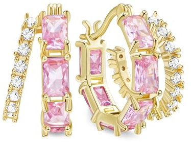 Secroma Golden Doppel Creolen Crystal Ohrringe für Damen, 18K Vergoldete Farbige Zirkonia Creolen Huggies Ohrringe Schmuck Geschenke