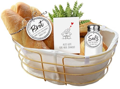 MEJOSER Brot und Salz Geschenk zum Einzug, 2 Anhänger + 1 A6 Karte (kein Korb) zum Einzug, Einzugsgeschenke Wohnung, Einweihungsgeschenk Haus, Geschenk zum Einzug Umzug Richtfest