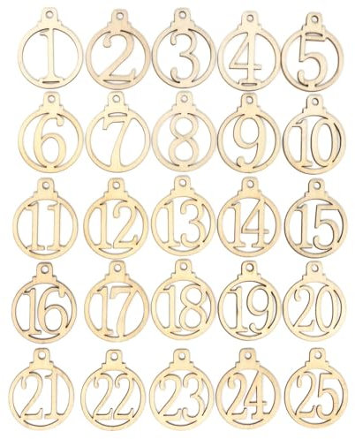 25 Pcs Number Wooden Calendar, 1-25 Christmas Countdown Advent Calendar, Wooden Number Pendants for Christmas Tree Decoration, DIY Crafts Gift Tags, Hanging Ornaments