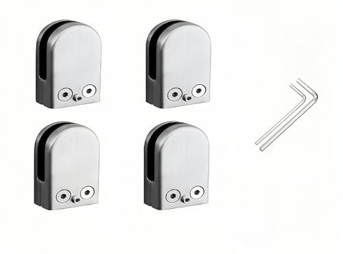 Glashalter Edelstahl 4 Stück Glasklemme Glasklemmen Glasklemmhalter Spiegelhalterung Glasregal Halterung für 8-10mm Dicke Glas Geländer, Acrylglas und Holzböden (4Stück 8-10mm)