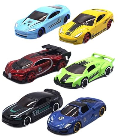 Folpus 6x giocattolo in lega in scala 1: 64 Auto da corsa Regali di Modello realistico di veicolo in lega Set di veicoli per bambini, C
