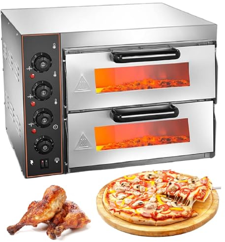 Commercial Pizza Oven Double Oven, Stainless Steel Pizza Electric Countertop Pizza and Snack Oven, for Restaurant Home Pizza Pretzels Roast Yakitori,110V