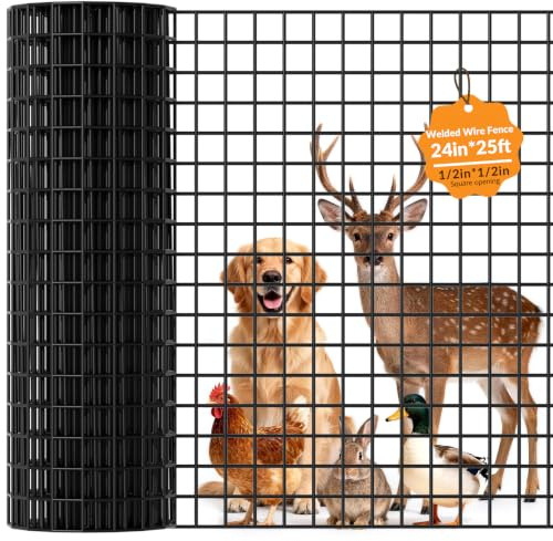 Hardware-Stoff, PVC-beschichtetes Drahtgeflecht, 61 x 7,6 cm, Maschendrahtzaun, schwarz, vinylbeschichteter Zaun, Hühnerdraht, Maschendrahtzaun, 19 Gauge, Maschendrahtzaun für Hühnerstall,