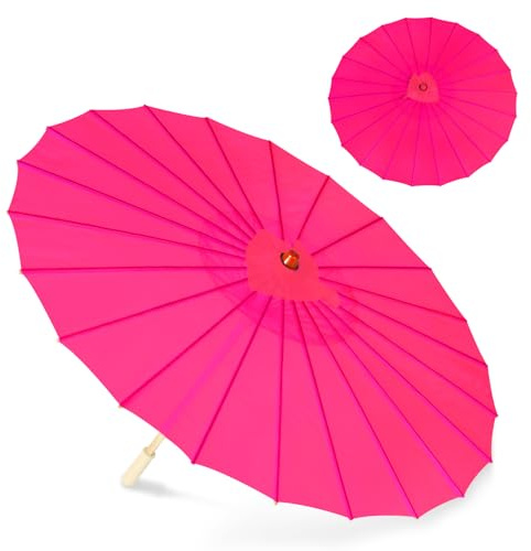 Bestage 33 Hot Pink Nylon Decoration Handmade Parasol Umbrella Chinese Japanese Asian DIY Art Dance Classical Umbrella for Wedding Parties Photography Costumes Cosplay (1 PCS Hot Pink)