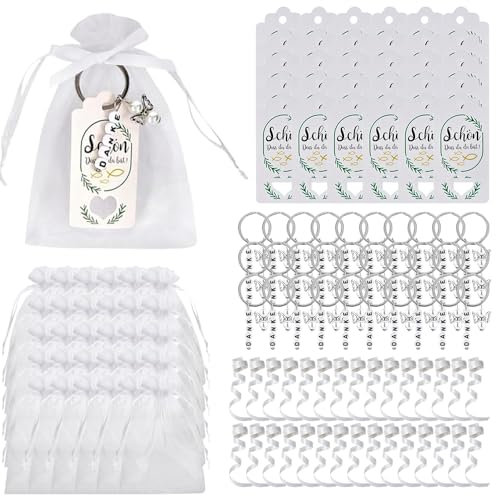KBIBCK Danke Schutzengel Anhänger, 30 Stück Danke Schlüsselanhänger Schutzengel mit Organza Beutel, Dankeskarte, Gastgeschenke Schutzengel Schlüsselanhänger für Hochzeit Kommunion Taufe Geburtstag