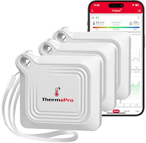 ThermoPro 80M Bluetooth Hygrometer Thermometer Innen Raumthermometer Luftfeuchtigkeitsmesser mit APP für Zuhause Keller Gewächshaus TP351-3