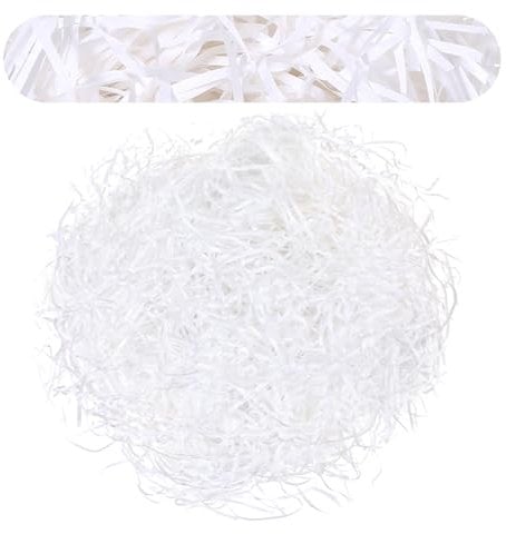 JIYIN 100g White Shredded Tissue Paper for Gift Boxes Stuffing, Soft Raffia Gifts Filler Paper Shreds Packaging Filler Material for Gift Baskets and Bags Suitable Party Easter Christmas Father's Day