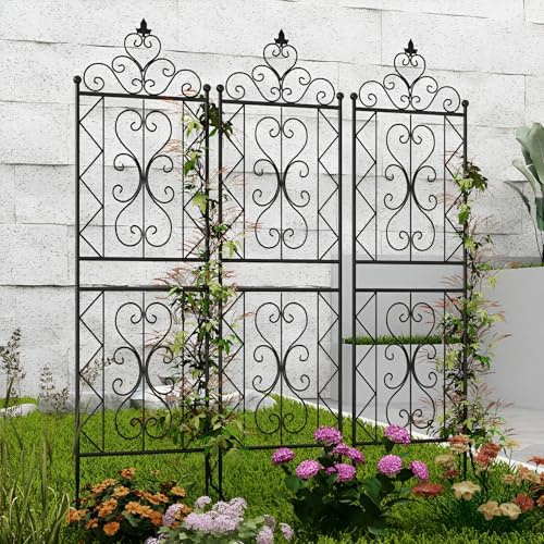 GUOGLZ Rankgitter Rankzaun Metall, Freistehende Garten Spalier Zum Stecken, Gartendeko Rosengitter Gartenzaun Rostfrei (Schwarz,1pcs X 50X210cm)