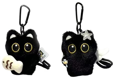 ELYIQI 2 PCS Schlüsselanhänger Katze, Süße Schwarze Katze Schlüsselanhänger Plüsch, Geschenk Für Katzenliebhaber, Vielseitig Für Schlüsselbund Und Tasche