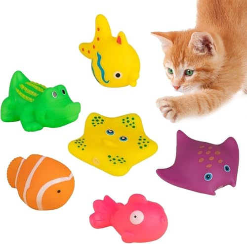 Clockjuan 6 juguetes interactivos coloridos para gatos de piscina, juguete de agua flotante para gatos, juguete de peces para nadar y nadar, juguetes sensoriales para gatos de interior para jugar por