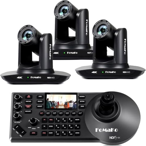 FoMaKo 4K 20X PTZ Camera HDMI with NDI and AI Auto-Tracking PTZ Camera,for Church Worship Education Conference Events,NDI 6 & NDI HX3 Certified(K20UHx3+KC608 Pro) BK20UH3