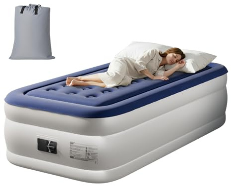 Bonnlo Faltbare Campingmatratze mit Elektrischer Pumpe – Luftmatratze selbstaufblasend mit Velours-Oberfläche, Luftbett für Outdoor & Gäste, 100 kg Tragkraft, 190 x 99 x 45 cm, Blau & Weiß