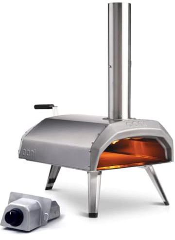 Ooni Karu 12 Pizzaofen Bundle mit Gasbrenner – Tragbarer Multi-Fuel Outdoor Grill & Pizza Ofen, Edelstahl, für Holz, Holzkohle und Gas