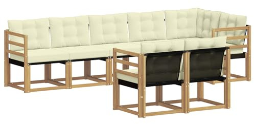 vidaXL Outdoor-Sofagarnitur mit Kissen 8 pcs Weiß und Creme, Garten Loungemöbel, modernes Ecksofa, robust Sitzgruppe, Terrassenmöbel für Komfort