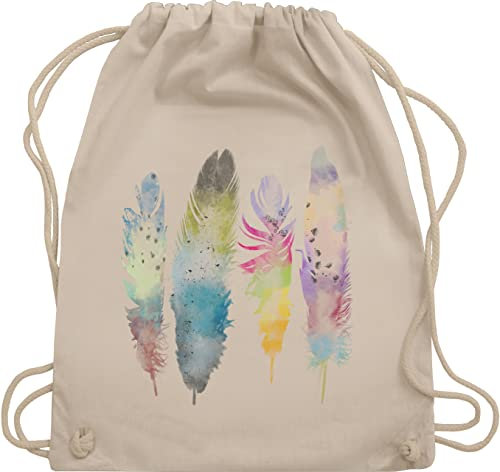 Turnbeutel Rucksack - Kunst - Federn Wasserfarbe Watercolor Feathers - Unisize - Naturweiß - hippie-rucksack art feder beutel hippie stoffrucksack feather juterucksäcke motiven juterucksack