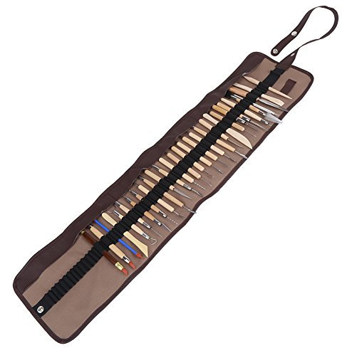 Clay Sculpting Tools 30 Stück Ton Sculpting Wax Carving Keramik Werkzeug Set Sculpting Tools mit Rollen Tuch Tasche Holzgriff und Metall Präge Muster Clay Doll