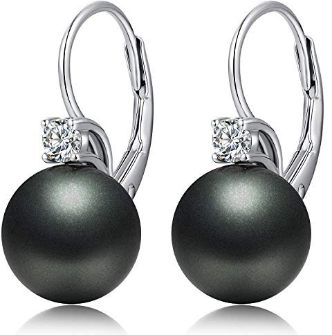jiamiaoi Perlenohrringe Schwarz Perlen Ohrringe Hängend Schwarze Ohrringe Silber Creolen mit Perle Schwarze Perlenohrringe Schwarz Hängend Ohrringe Damen Perlen Ohrringe