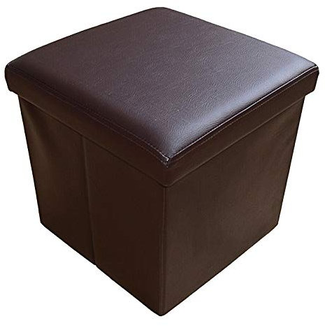 Natsen Sitzhocker Faltbare Sitzbank Aufbewahrungsbox mit Stauraum, Kunstleder 38 x 38 x 38 cm (Braun)
