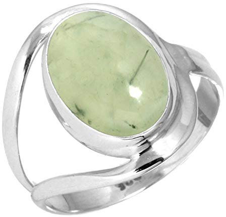 Jeweloporium 925 Silber Ringe für Damen Größe 62(19.7) Grün Real Prehnit mit Stein Jahrgang Silber Ringe Halloween Geschenk Solitär Schmuck