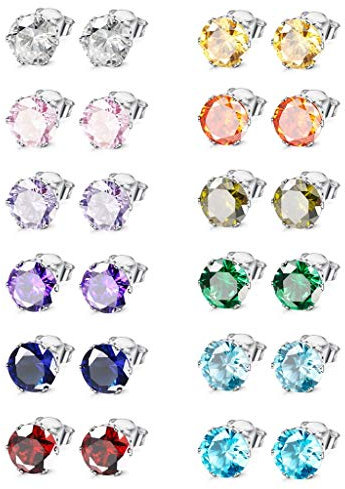 Milacolato Schmuck Edelstahl Damen Bunte CZ Ohrstecker Set Piercing 12 Paare
