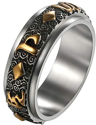 JewelryWe Anillo de hombre tibetano de acero inoxidable El Tibet Spinner Om Mani Padme Hum Bands Budista Girable, Acero inoxidable