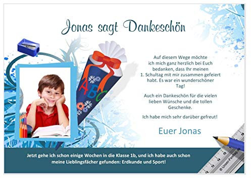 Unser-Festtag Dankeskarte Motiv Schultüte Moderne Dankeskarten Schulanfang mit Spruch - lustige, witzige Karten - mit Wunschtext - 40 Karten - 17 x 12
