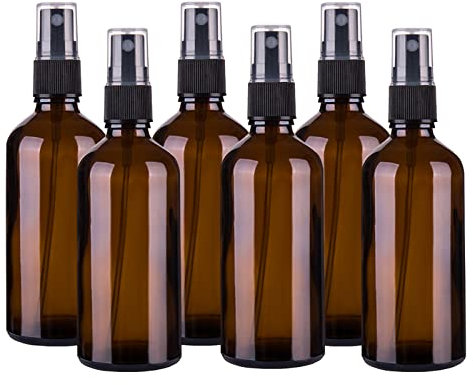 Hydior 4oz Amber Glass Spray Bottle for Essential Oil, Empty Fine Mist Spray Bottle, 6 Pack