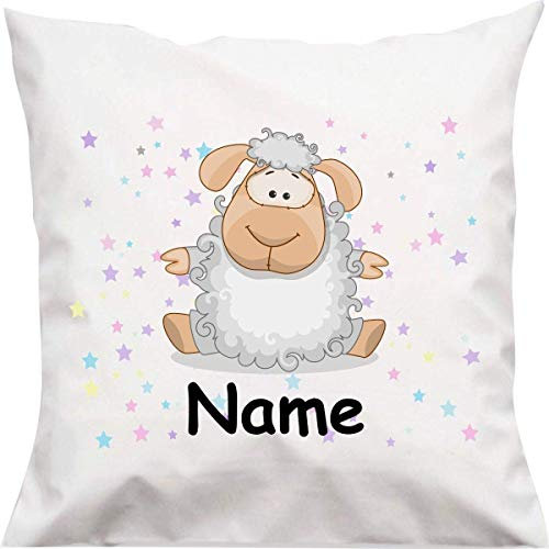 Shirtinstyle Kopfkissen, Schaf mit Wunschname, Text, Wunschtext, Kinder Kinderzimmer Deko, Dekokissen mit Füllung, Motiv, Logo, Name, Größe 40x40cm
