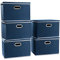 PRANDOM Großer Faltbarer Aufbewahrungsboxen mit Deckel,Leinenstoff Dekorative Aufbewahrungsbox,Organizer Container,Schlafzimmer,Garderobe,Wohnzimmer,Blau[5 Pack] 43x30x30cm