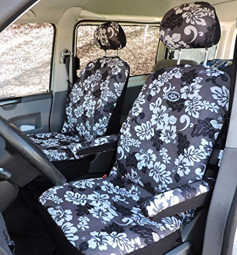 Hang Loose Hawaii Auto Sitzbezüge Schonbezüge - (1 Paar), inkl. Bezüge für 2 Kopfstützen und 4 Armlehnen, Farbe: Grau