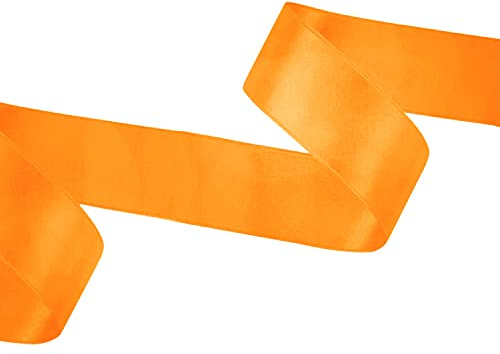 WedDecor 40mm x 10 Metres Fluorescent Orange Double Sided Polyester Ribbon | Satin Ribbon for Gift Wrapping, Christmas, Wedding, Crafting, Hair Bow, Sewing, Birthday Cake Decoration