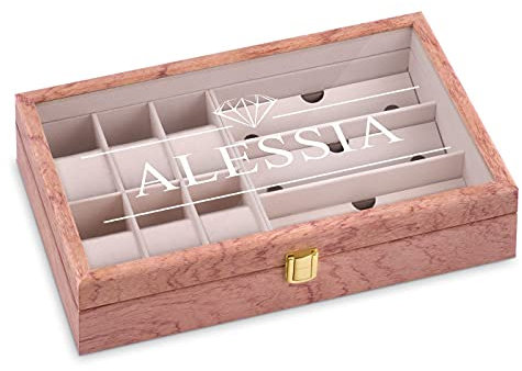Maverton Uhrenbox mit Gravur für 6 Uhren & 3 Brillen - Uhrenschachtel Uhrenaufbewahrungsbox aus Holz - personalisiert - rose - Geschenk zum Geburtstag für Frauen - Vorname