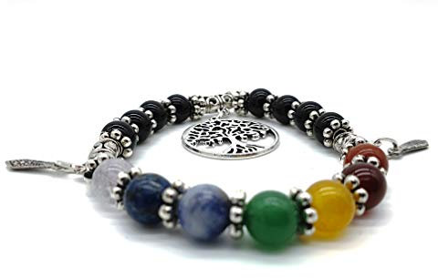 7 Chakra Power Healing Edelstein Armband mit Anhänger Lebensbaum Yggdrasil im Schmuckbeutel
