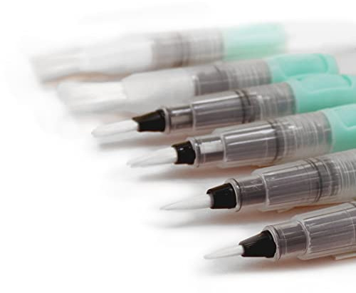 Craftelier - Set de 6 Pinceles con Depósito de Agua o Waterbrush para Acuarelas, Caligrafía, Tarjetería, Lettering o Mixed Media y Otras Manualidades | 3 Punta Fina + 3 Punta Ancha | Color Turquesa