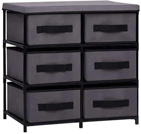 vidaXL Schrank mit 6 Schubladen Stoffkommode Kommode Textilschrank Steckregal Schubladenschrank Stoffschrank 55x29x55cm Grau Stahl